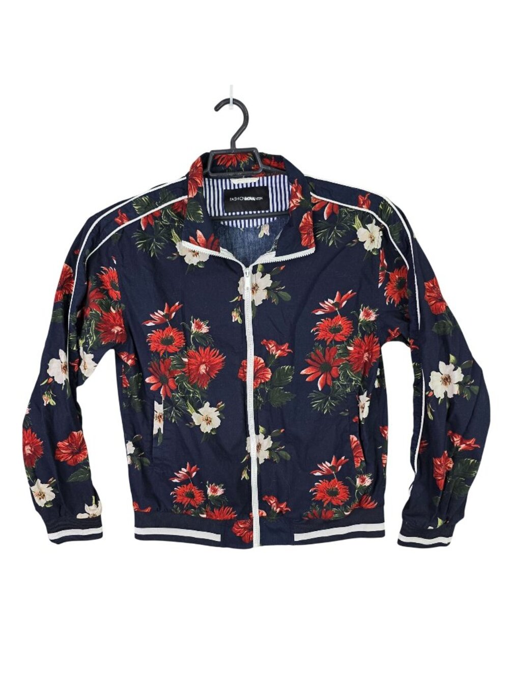 Mens Fashion Nova Red White & Blue Floral Full Zip Jacket 100% Cotton Size M